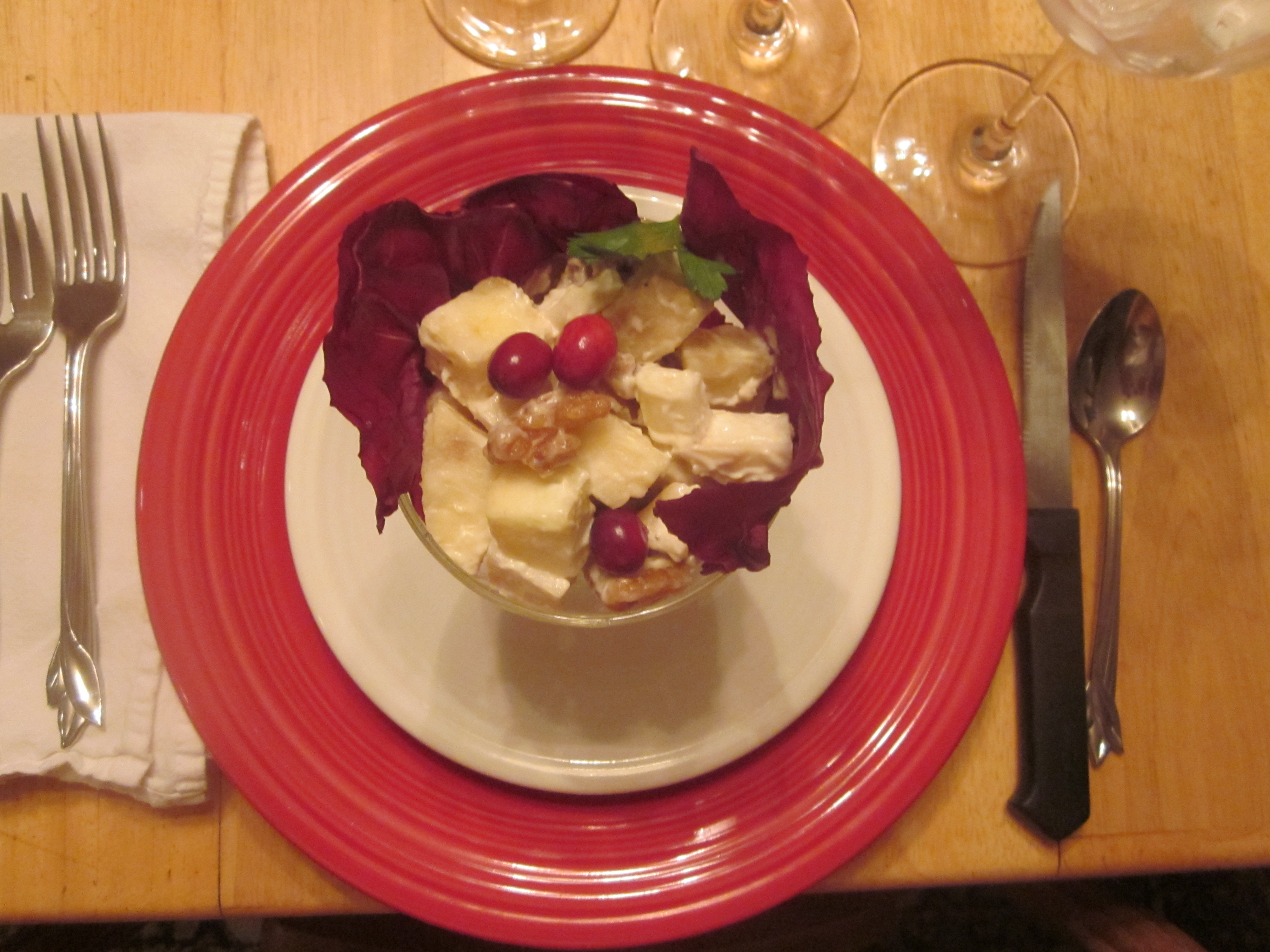 Waldorf Salad adorned with Radicchio and Cranberries