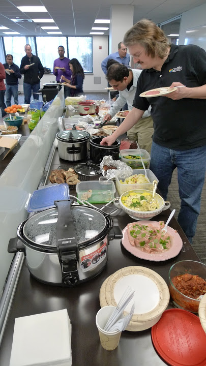 A typical potluck at Actifio, photo by XD Zhiang