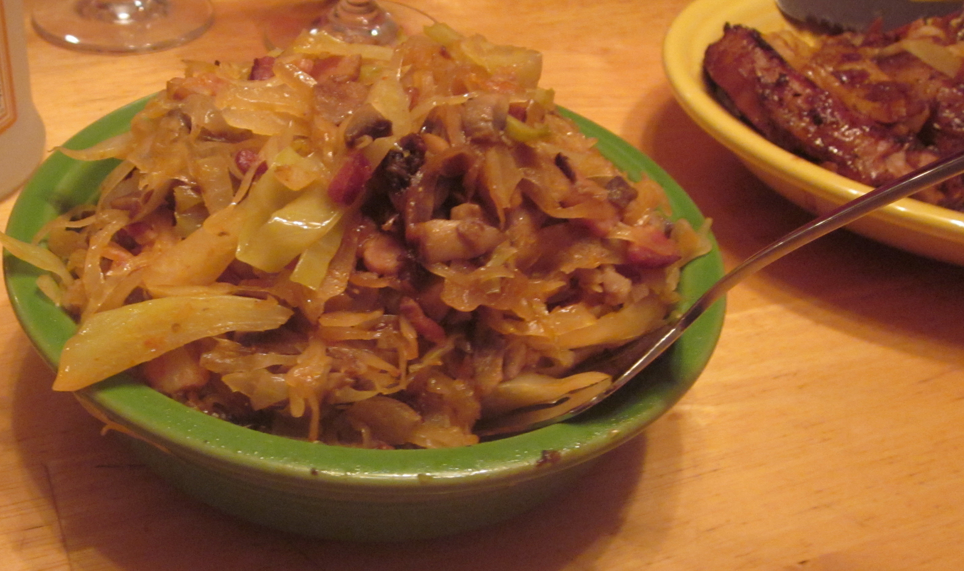 Sauerkraut Braised with Bacon and Mushrooms