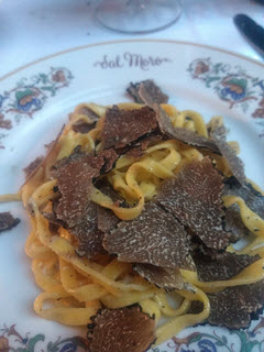 Tagliatelli with shaved black truffle at Al Moro