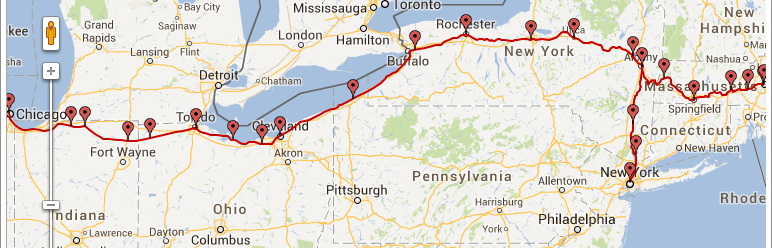 The route of Amtrak's Lake Shore Limited