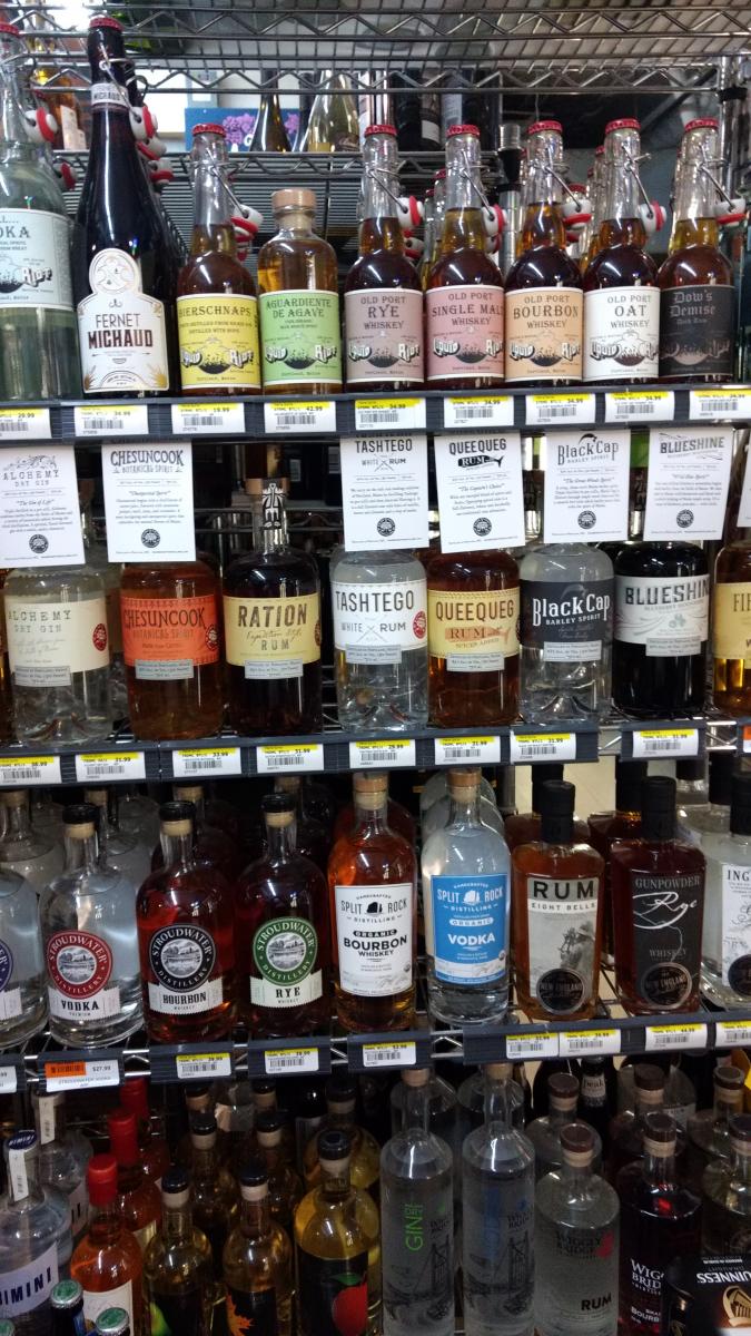 Wall of Maine Spirits at Maine Beer and Beverage, Portland