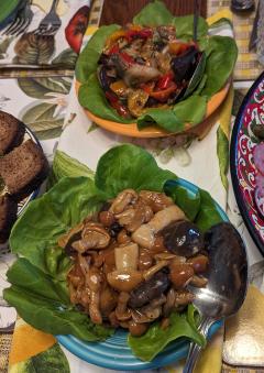 Two salads, mushroom and eggplant ogonek"