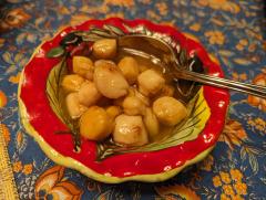 "Bay scallops in a butter-vermouth sauce"
