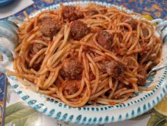 "Chitarra pasta with little meatballs"