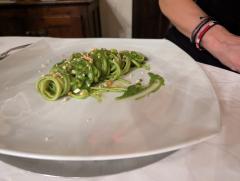 "Linguini with dandelion pesto"