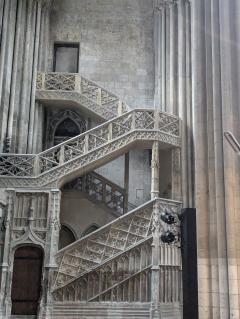 "stone stairs in Rouen Cathedral"