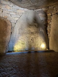 "inside the dolmen at Locmariaquer"