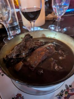 "Braised beef cheeks and Pomerol for dinner on Ile de France"