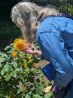"Lorna stopping to smell the flowers"